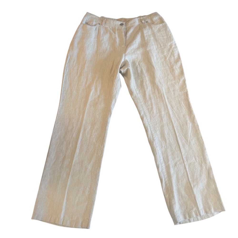 Kate Hill Woman Beige 100% Linen Straight Leg Pants Elastic Back Plus Size 16W